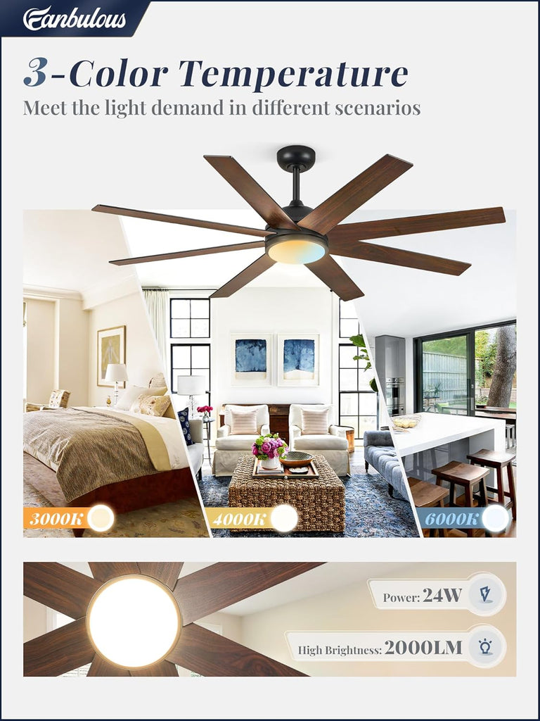 60" Ceiling Fan with LED Light and Remote - Classic Black