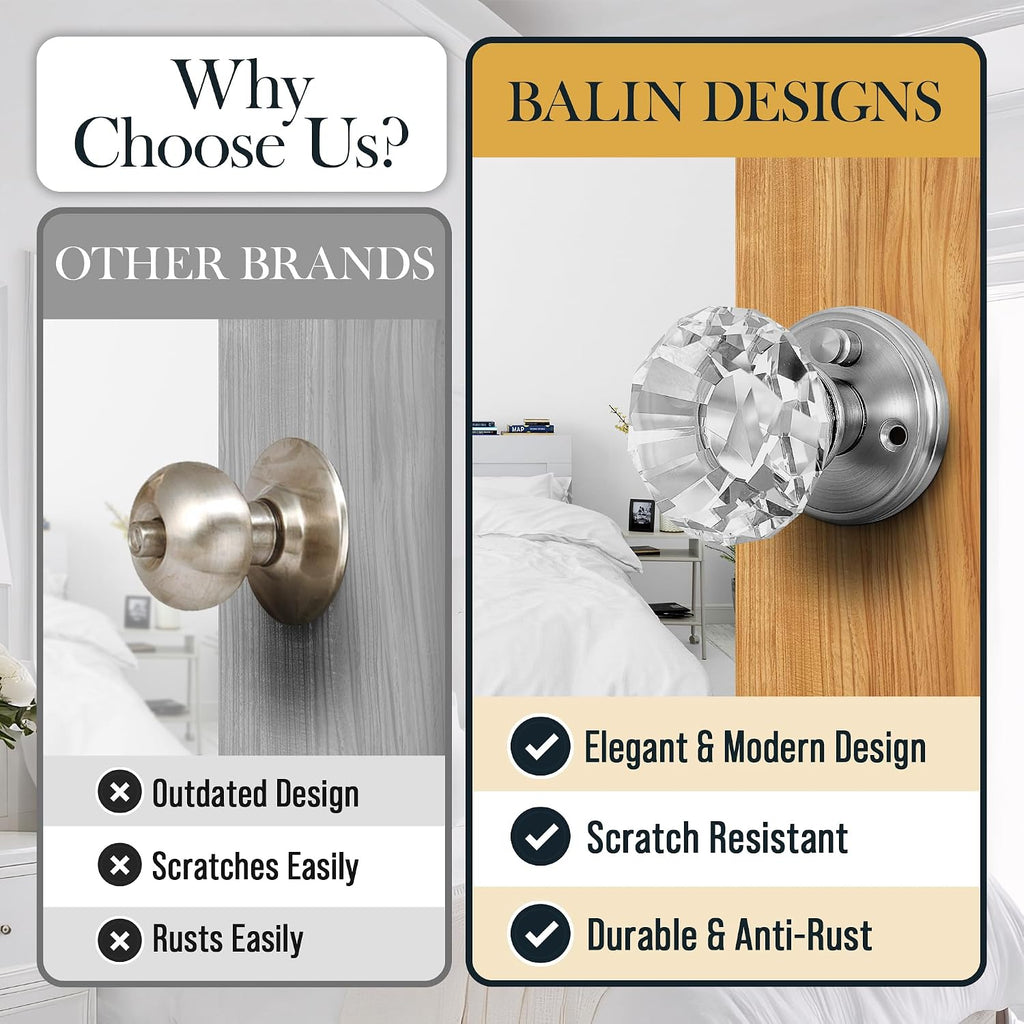 Crystal Door Knob with Lock, Glass Door Knobs Interior Privacy/Passage Set, Vintage Decorative Antique Style Handle