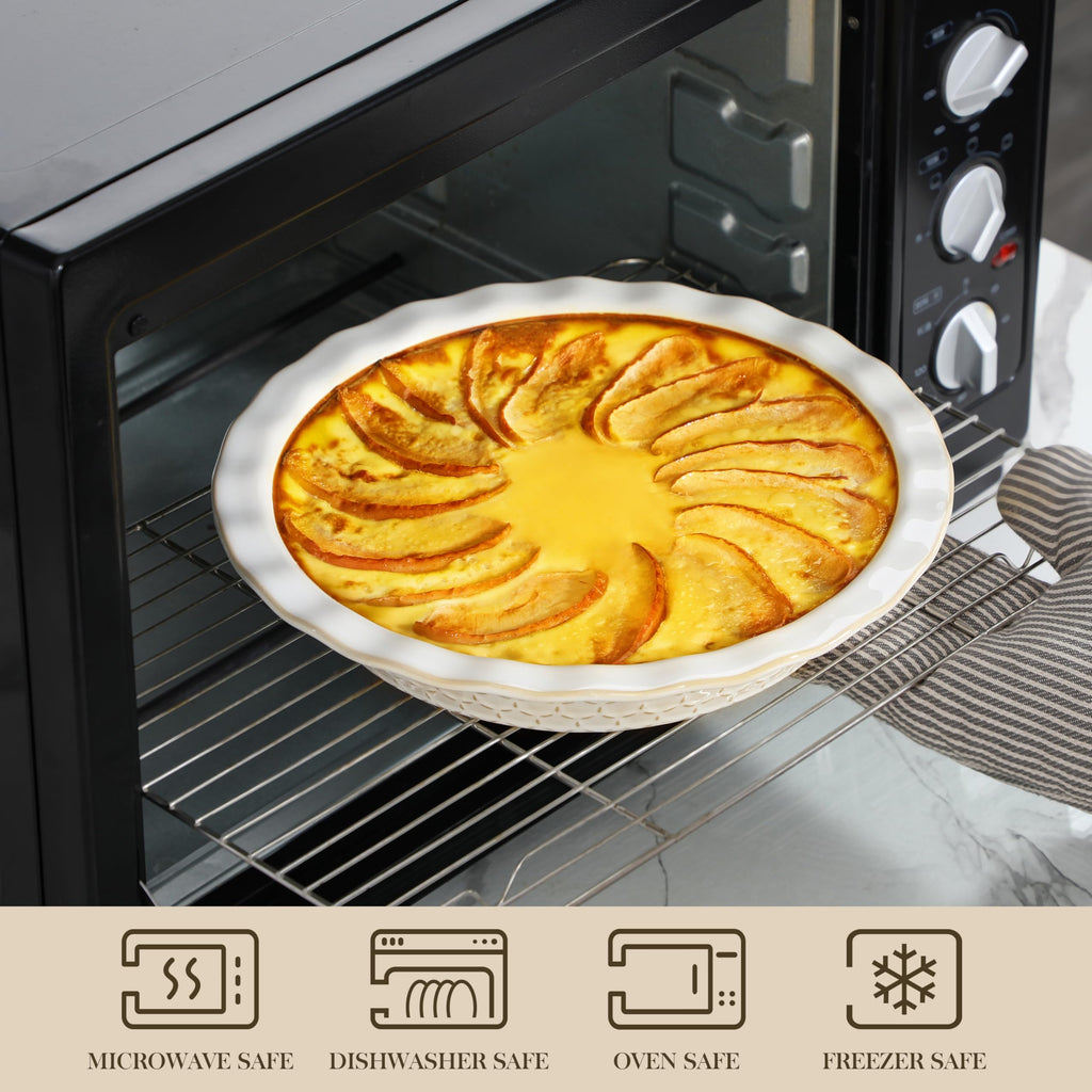 Stoneware Pie Dish, 9 Inch Quiche Baking Dish Embossed