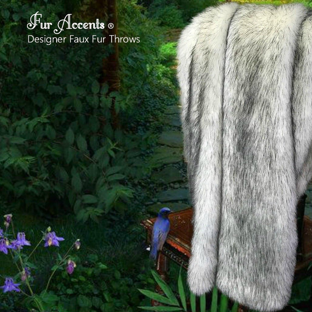 Arctic Fox Throw Blanket, White with Black Tips, Luxury Faux Fur, Bedspread, Comforter, Coverlet, Duvet, Luxury Fur