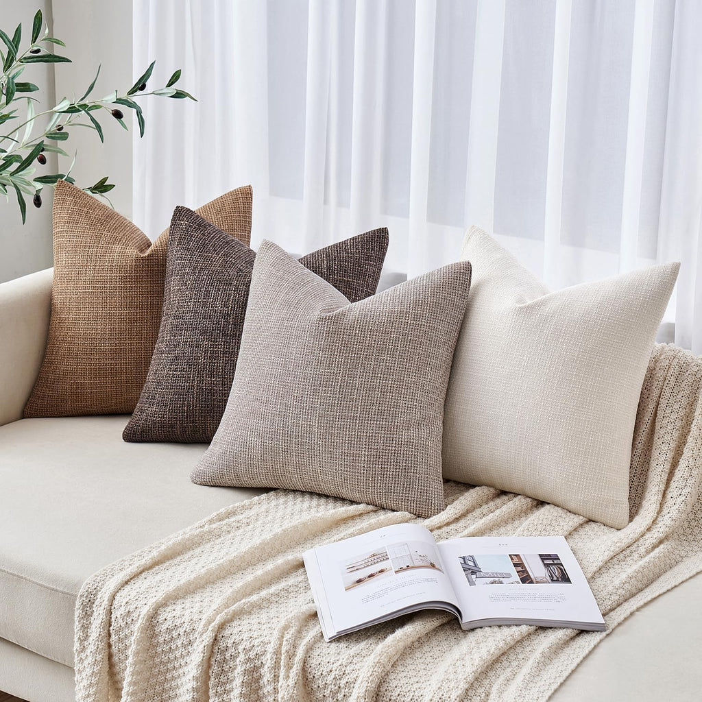 Burlap Linen Throw Pillow Covers 18x18 Inch Set of 2 Cream White Christmas Decorative Pillows Modern Farmhouse Soft