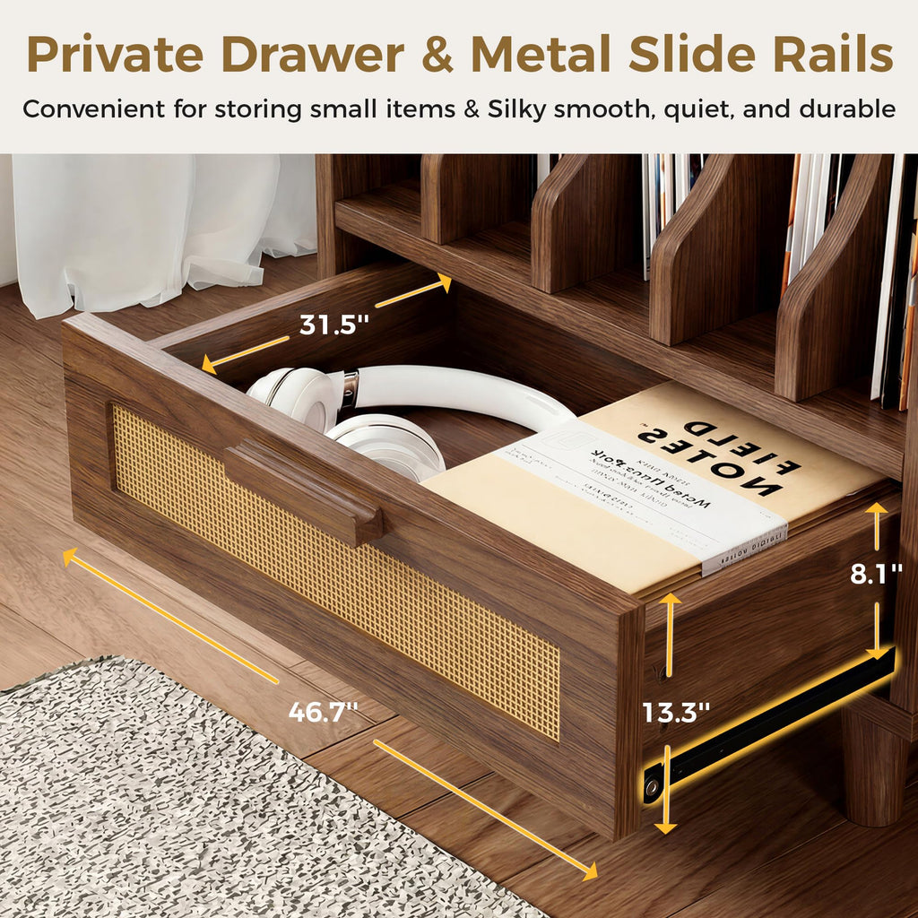 Record Player Stand with Power Outlets, Vinyl Storage Cabinet, Brown