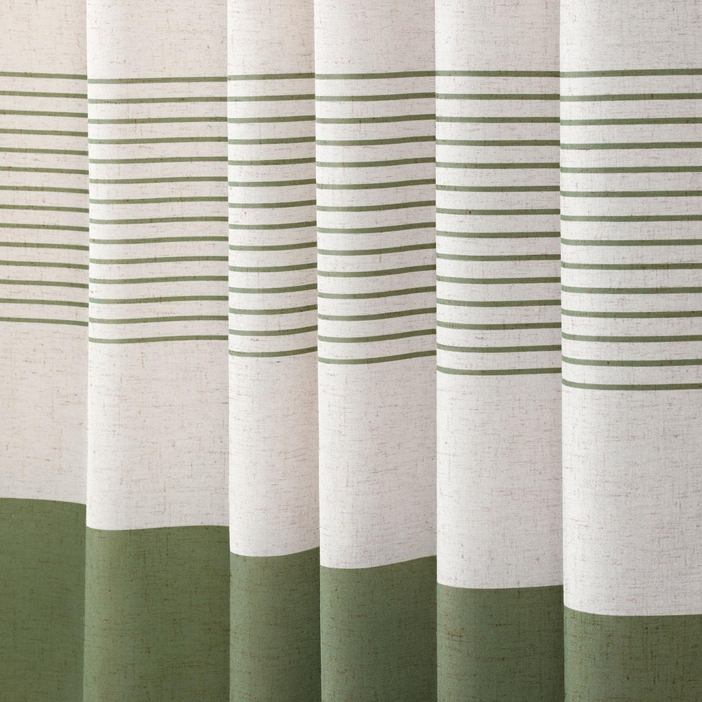 Sage Green Boho Linen Striped Shower Curtain with Tassel 72"W X 72"L