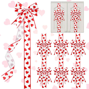Valentine's Day Cabinet Ribbons Bows 78.8 Inch Large Red and White Heart Door Ribbon Cabinet Bows Gifts Holiday - Set of 8