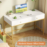 Vanity Desk with Drawers, 47 inch Computer Desk, Modern Simple Home Office Desks, Makeup Dressing Table - White and Gold