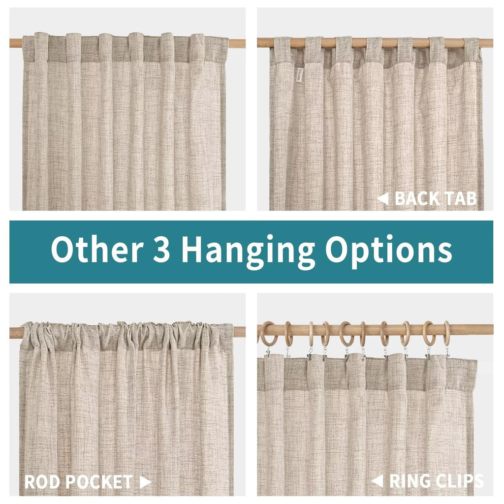 Linen Curtains 72 Inch Length 2 Panels, Rod Pocket Textured Semi Sheer Window Drapes Light Filtering Farmhouse