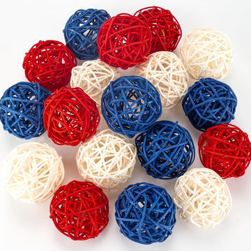 4th of July Decorations Rattan Balls, Patriotic Vase Bowl Filler - Set of 18