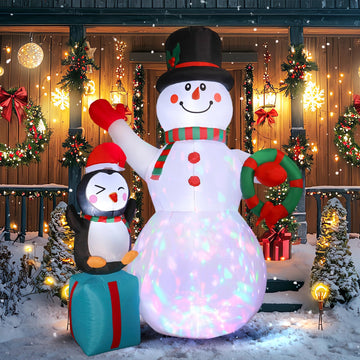 7FT Christmas Snowman Inflatables Decoration with LED Lights, Blow Up Outdoor Decoration for Christmas Party, Holiday