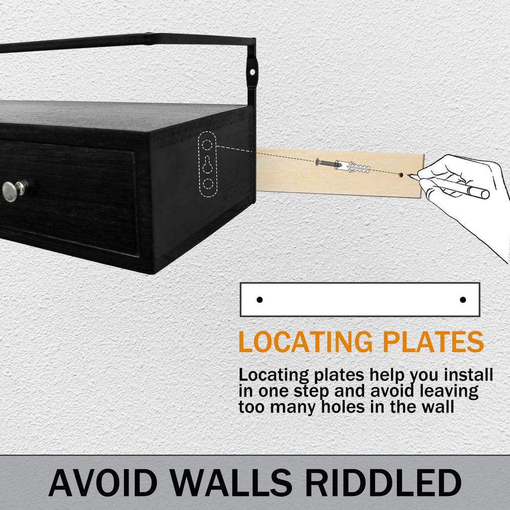 Floating Shelves With Drawers Set of 2, Wall Mounted Storage