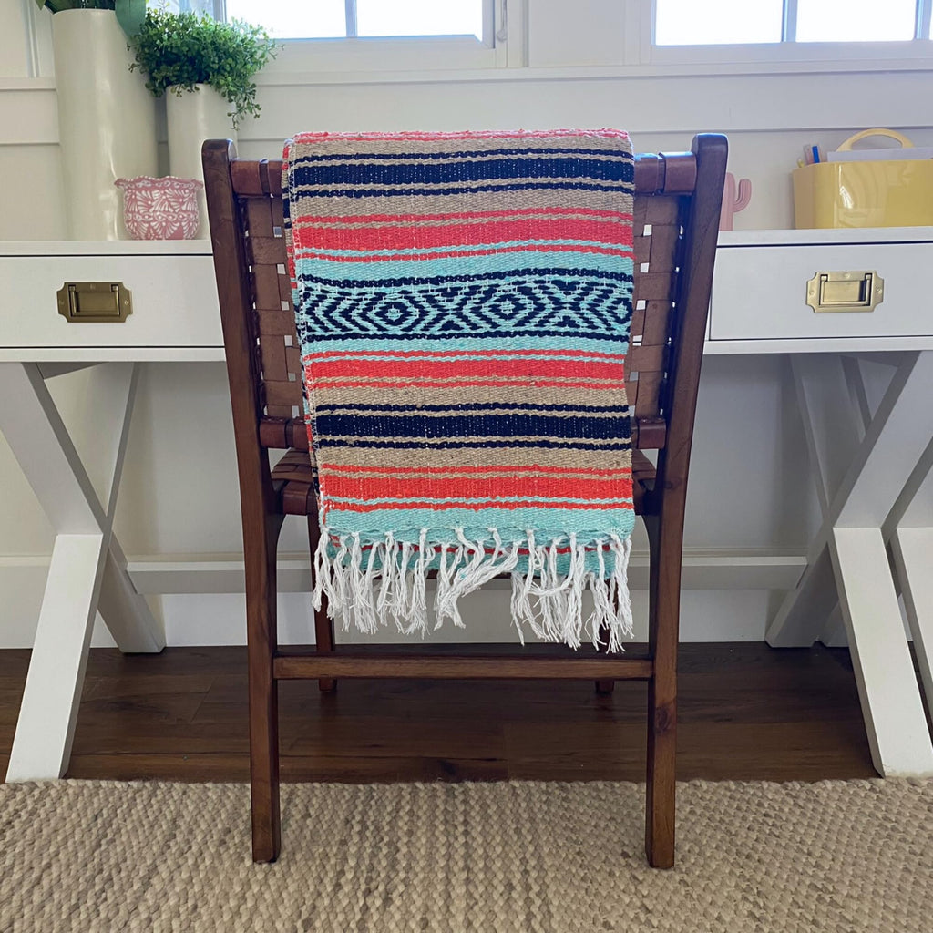 Classic Mexican Blanket, Large Authentic Woven Falsa Throw (70"x50"), Artisan Southwest Décor for Beach, Yoga