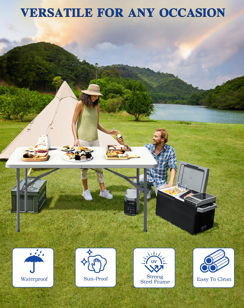 4FT White Folding Table for Camping, Parties, Meeting, 2 Pack