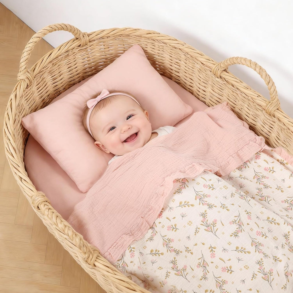 Organic Baby Blanket Flounce Edge Large 50"x43" Floral, 100% Muslin Cotton Super Soft Breathable Toddler Quilt Crib