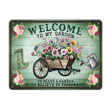 Funny Gardening Vintage Tin Sign Welcome to My Garden Metal Tin Sign Greenhouse Living Room Bedroom Yard Cottage