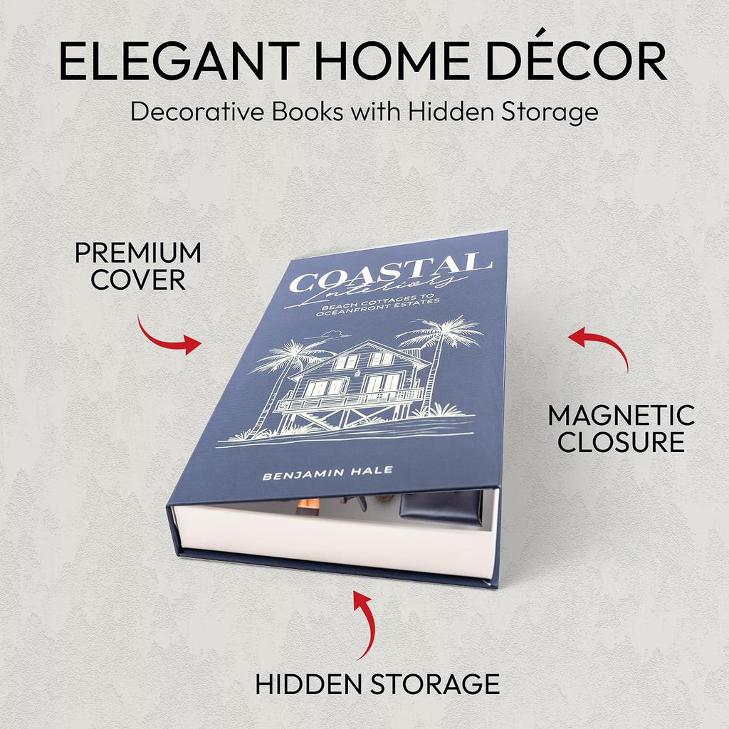 Decorative Books | Blue 10 Book Set with 3 Sizes | Preassembled with Hidden Storage | Perfectly Stackable for Easy