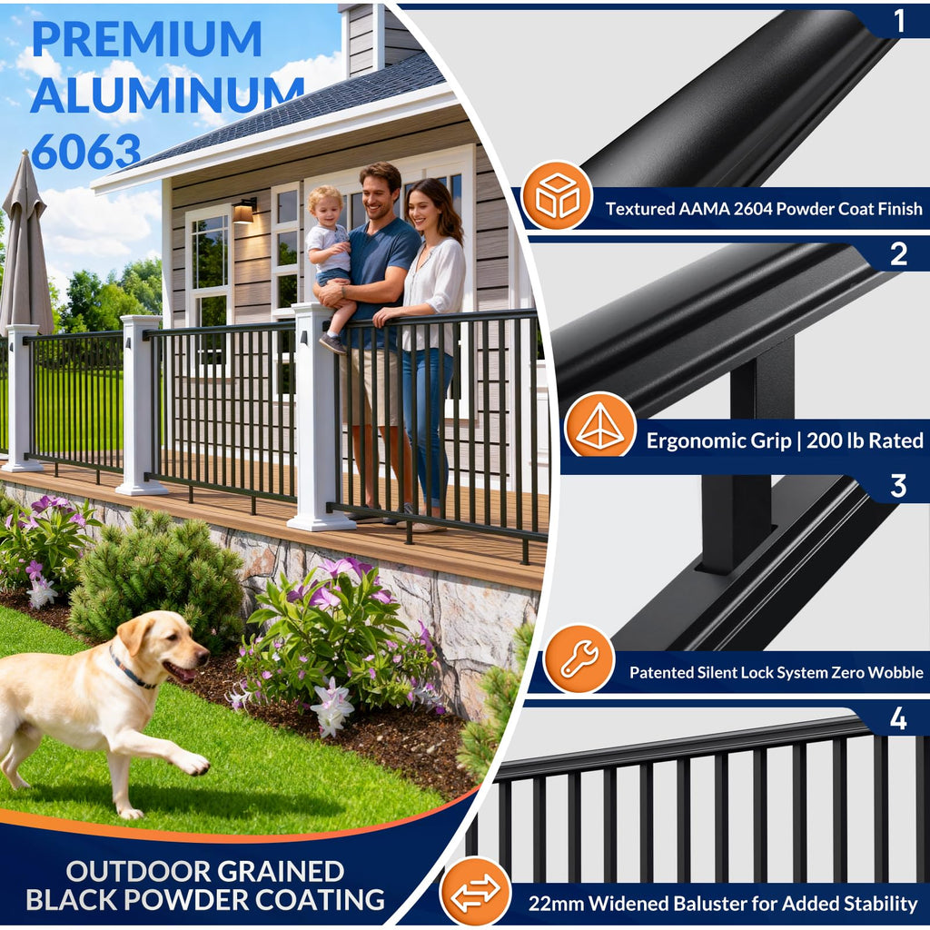 42 in x 8 ft Aluminum Porch and Deck Railing Kit Without Post