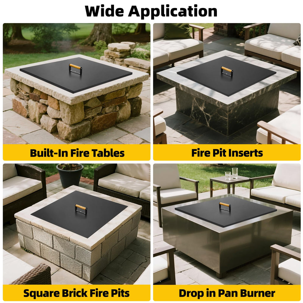 Firepit Lid Square, Rust Resistant 28" Fire Pit Lid Cover with Handle&Gloves