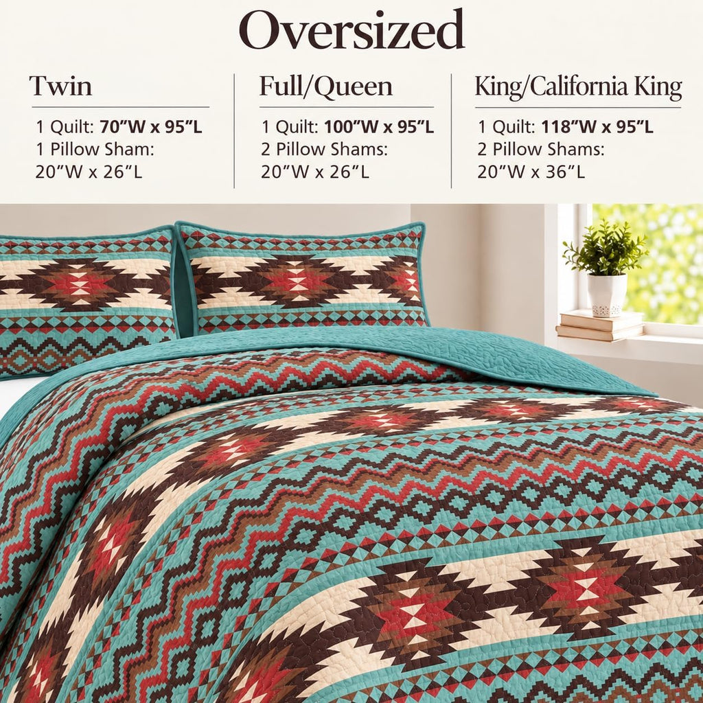 Rustic Southwestern Quilt Stitched Western Bedspread Bedding Set with Tribal Native American Patterns - Utah