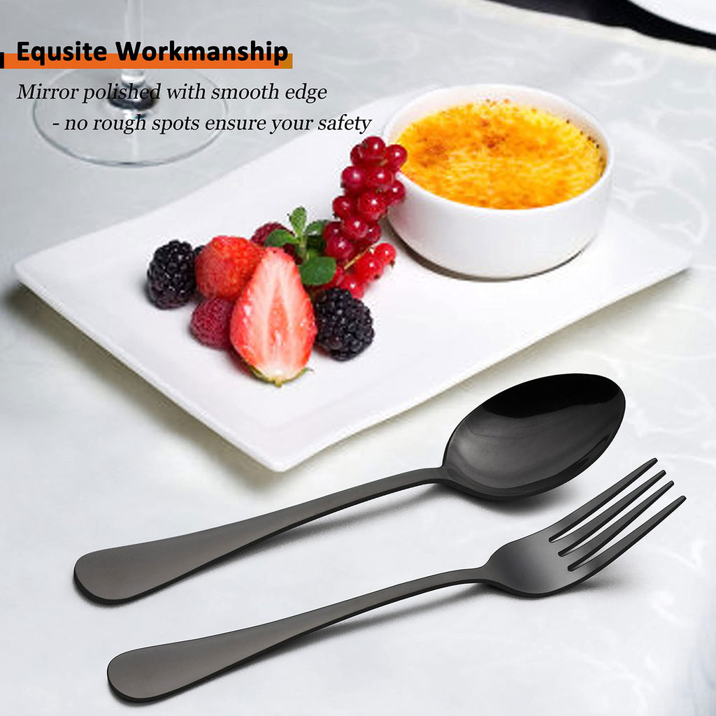 48-Piece Black Silverware Set with Steak Knives, Stainless Steel Flatware for 8, Mirror Finish, Dishwasher Safe