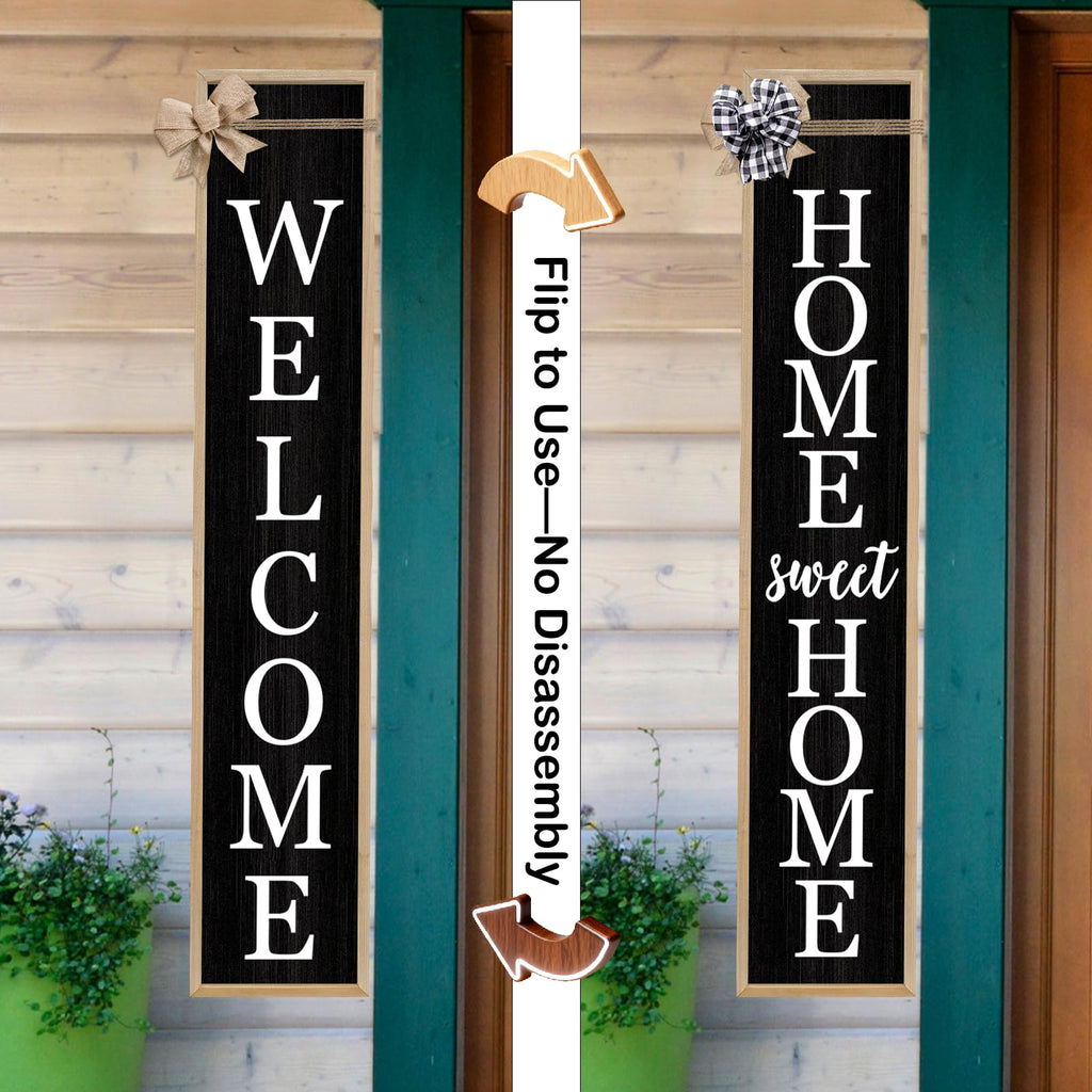 Outdoor 2in1 Welcome Sign for Front Door 45"X9" Wood Black