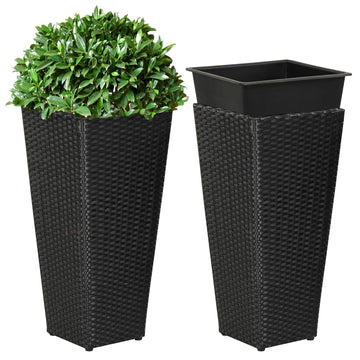Tall Planters Set of 2, 24"H Tapered Rattan Planter, Black