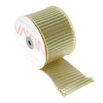 Gold Crimped Metallic Wired Ribbon, 2-1/2-Inch x 10 Yards, with Standard Serged Edges, Luxury Christmas Gift Wrap