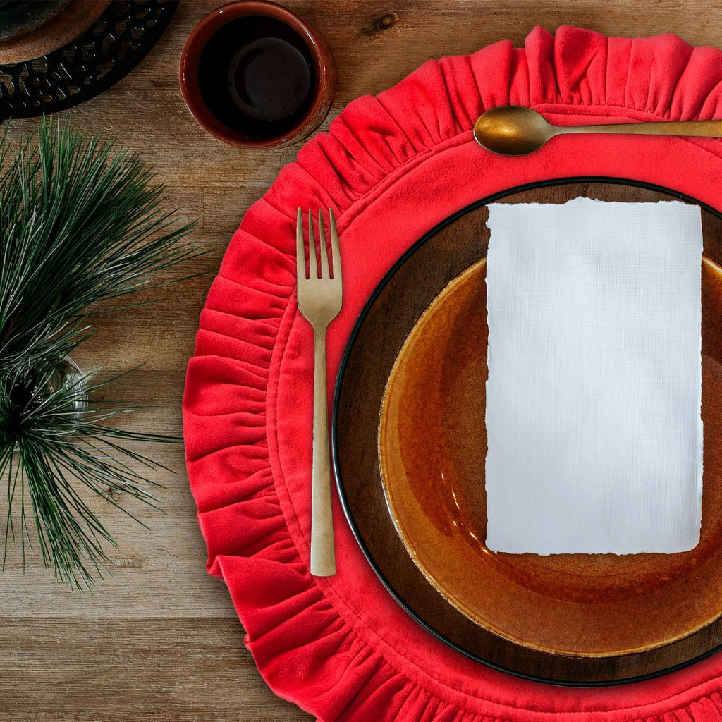 16.5 Inch Velvet Round Placemat with Ruffle for Dining Table Outdoor Placemats Non-Slip Washable for Gathering