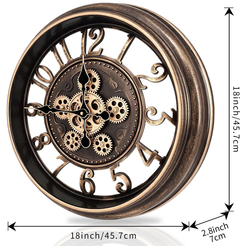 18 Inch Wall Clocks, Brown Steampunk Moving Gears Wall Clock
