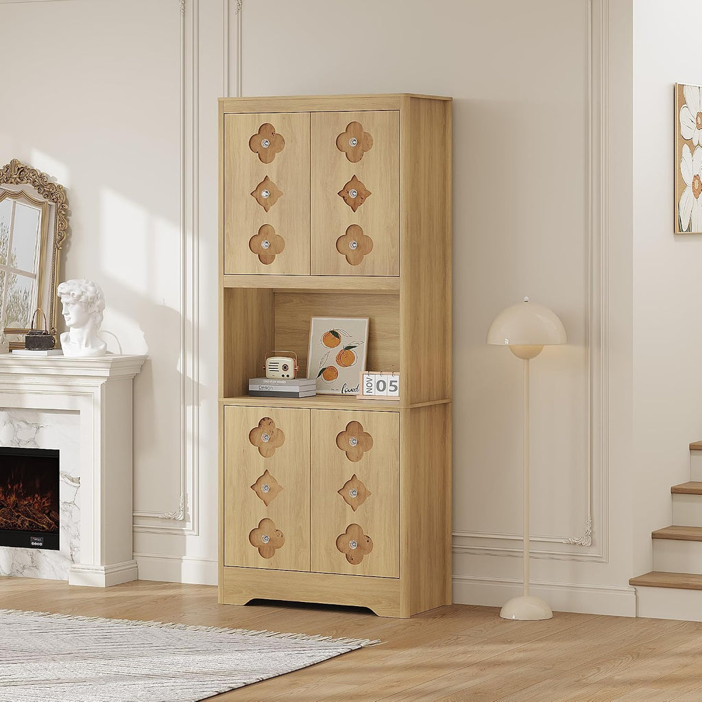 72" Tall Pantry Cabinet, Kitchen Hutch Storage Cabinet with Countertop for Microwave, Freestanding Wooden Cupboard