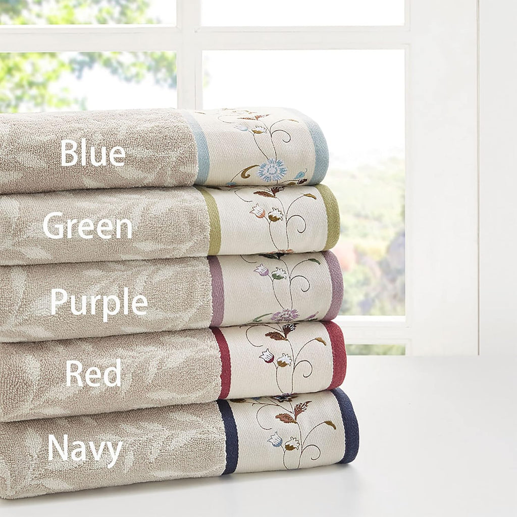 Park Serene 100% Cotton Bath Towel Set Luxurious Floral Decorative Towels Embroidered Cotton Jacquard Design Soft