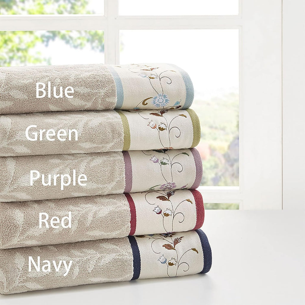 Park Serene 100% Cotton Bath Towel Set Luxurious Floral Decorative Towels Embroidered Cotton Jacquard Design Soft