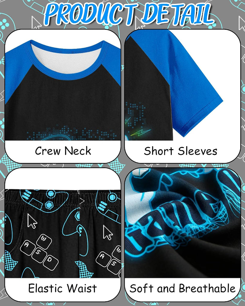 Boys Pajamas Little Big Boys Pajamas Short Sleeves and Pants 2 Pieces Summer Pjs Set Kids Boy Sleepwear