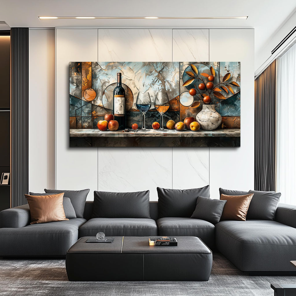 Large Wall Art, Wine Pictures Wall Decor, Dining Room Wall Art, Fruit Still Life Canvas Prints, Modern Kitchen Decor