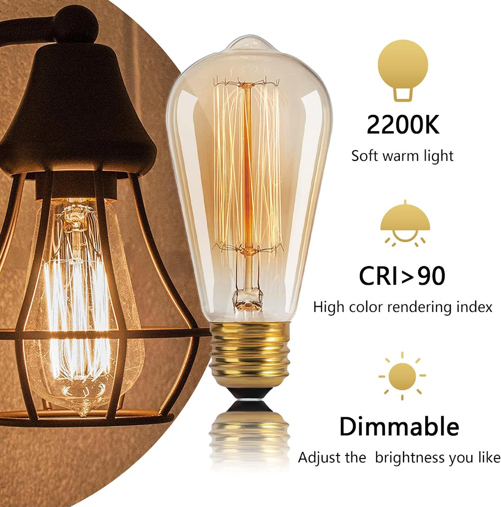 ST64 Edison Bulbs 40W Dimmable E26 Incandescent Light Bulbs 2 Pack