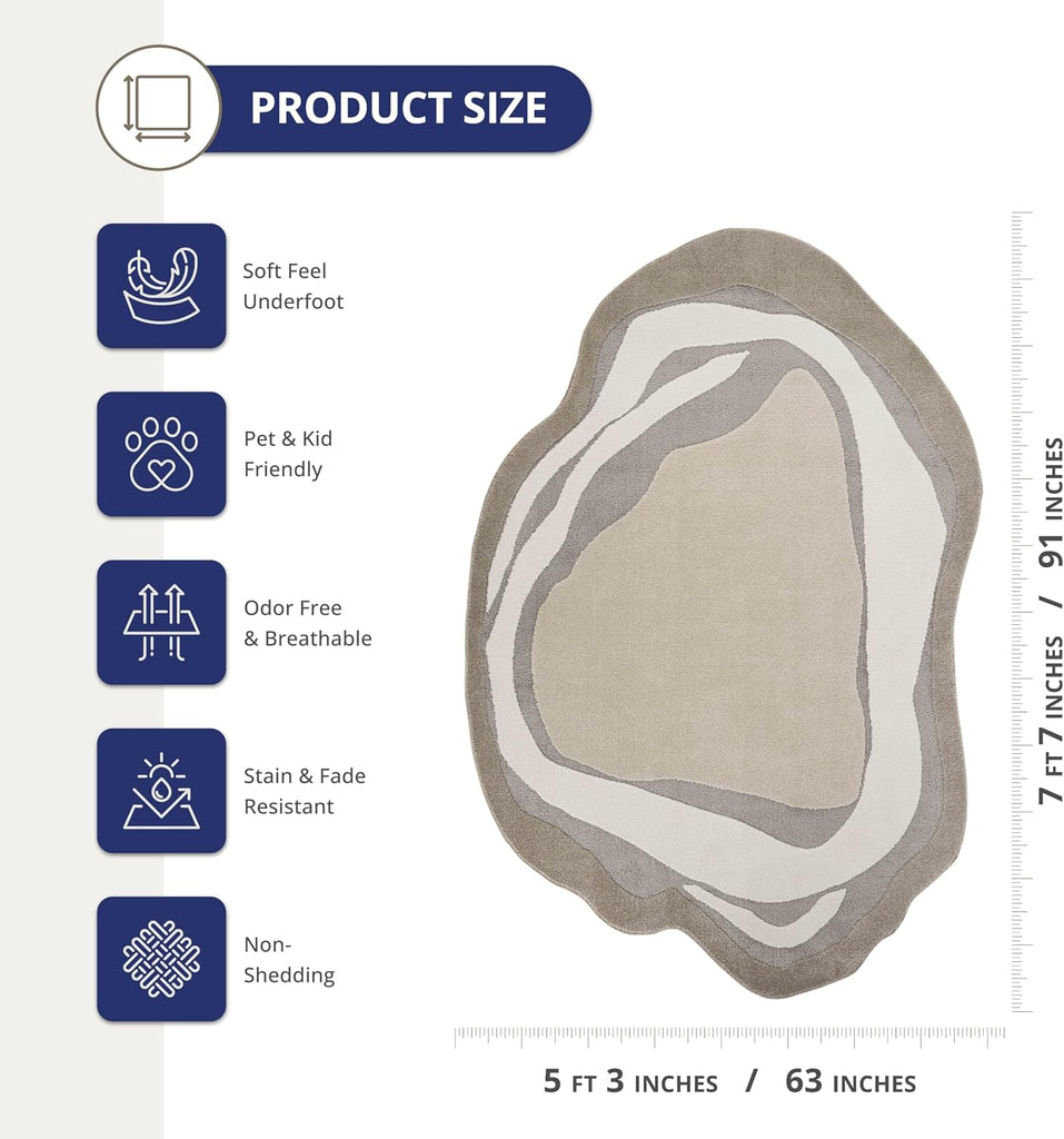 Beau Collection Beige Oval Area Rug - - Geometric Pattern, Non-Shedding - Easy to Clean, Durable s, Bedrooms