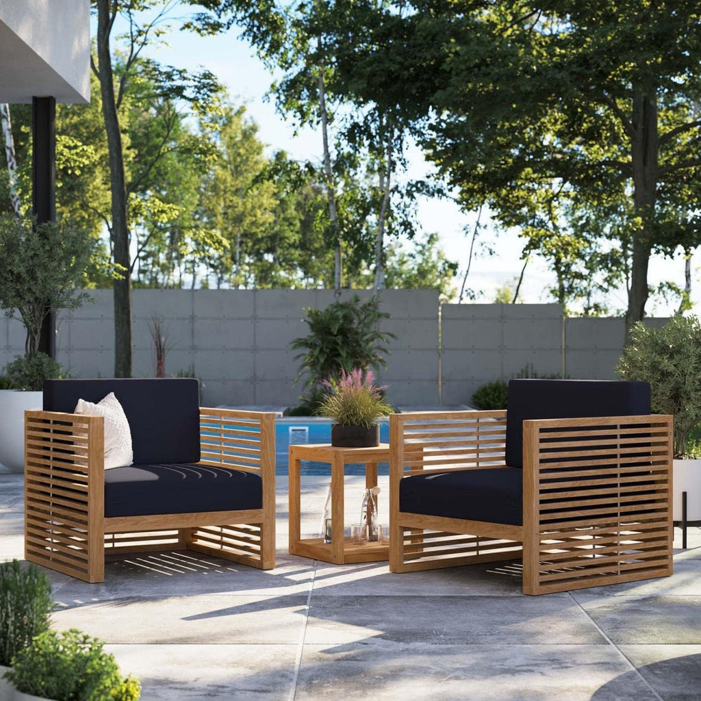 Carlsbad 3-Piece Teak Wood Outdoor Patio Set in Natural/Navy