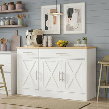 Buffet Cabinet with Storage, 43" Farmhouse Coffee Bar Cabinet with 3 Doors, Wood Buffet Table Dining Room Living