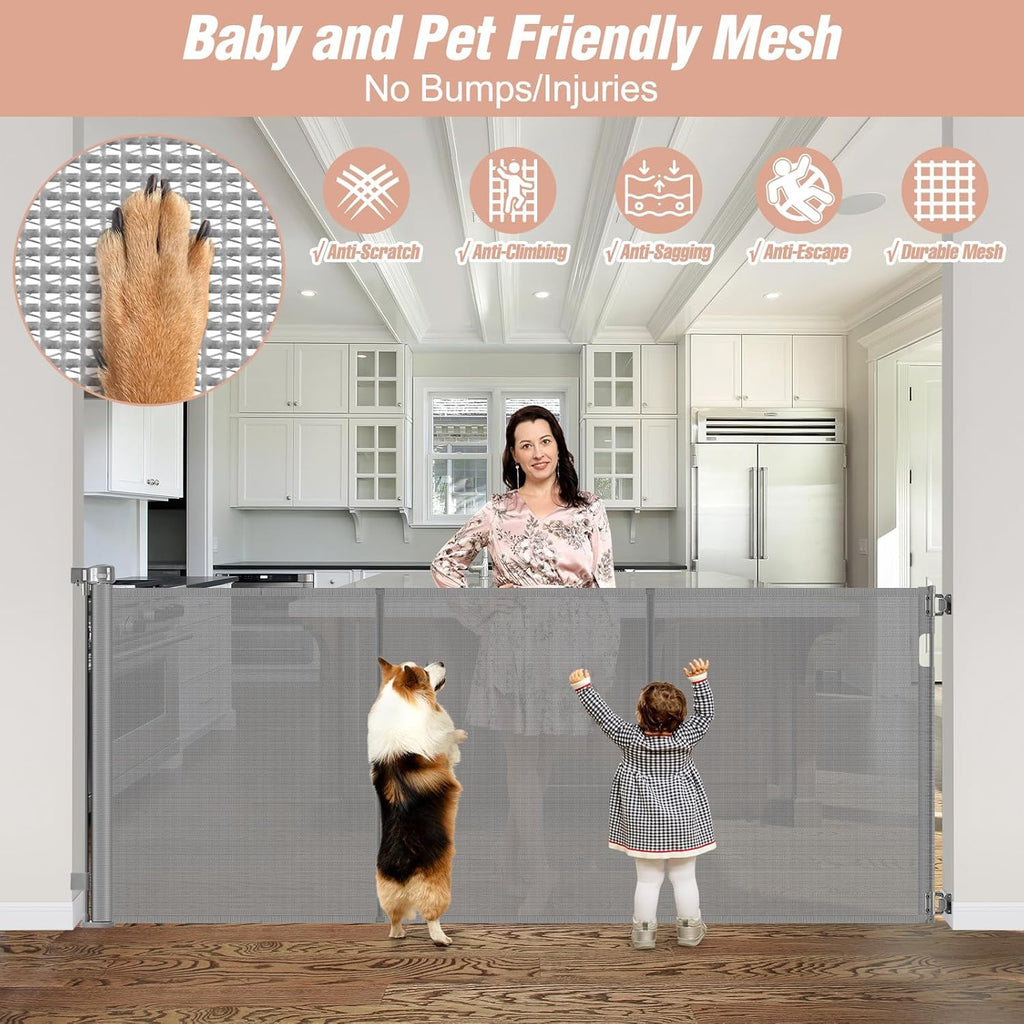 Reinforced 42" Tall Pet Gate 75" Wide Retractable Baby Gates Indoor/Outdoor