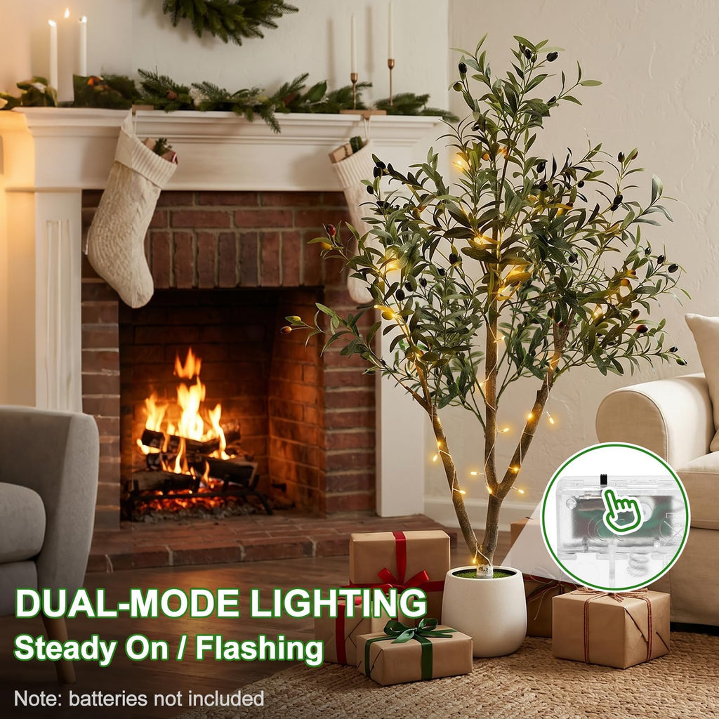 5FT Olive Trees Artificial Indoor with Lights, Realistic Faux Olive Plant