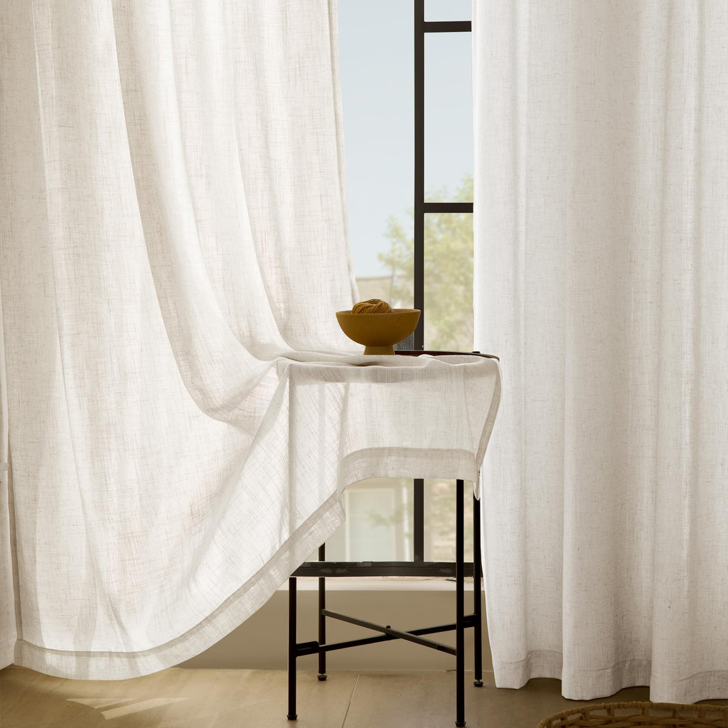 96 inch Long Linen Curtains 2 Panels Back Tab Cream Ivory Light Filtering Semi Sheer Curtain 96 inches Long Boho