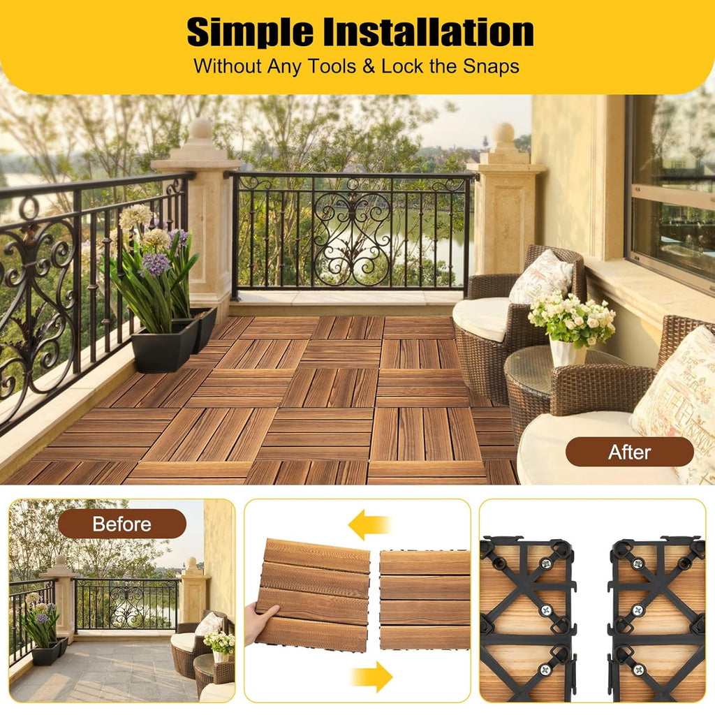 36 Pack 12"X12" Interlocking Deck Tiles Outdoor, Wood Composite Deck Tiles, Flooring Waterproof Patio Tiles Outdoor