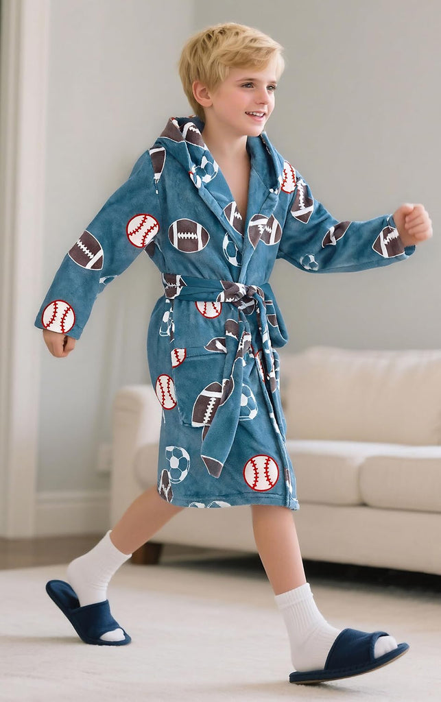 Boys Robe Kids Hooded Fleece Bathrobe