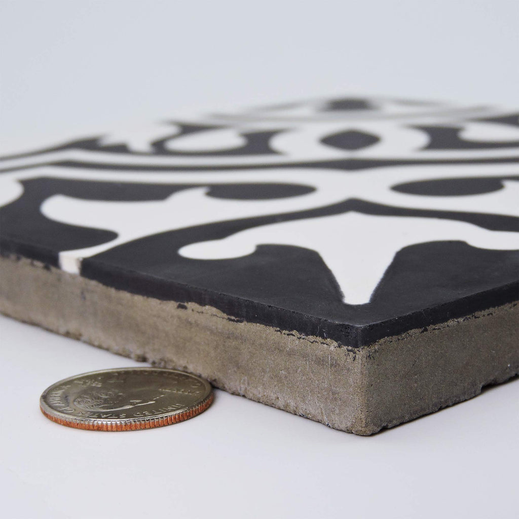 Handmade Cement Tile, 8x8-in, Black and White, Pack of 12