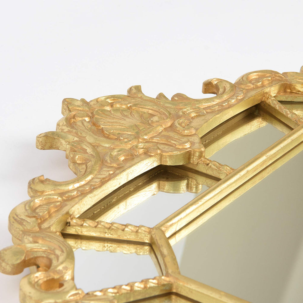 Ornate Arch/Crown Wall Mirror - Gold Finish Wood Frame - Rectangle Shape - 40"L x 24" W