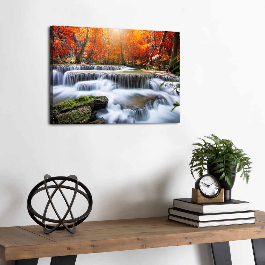 Fall Waterfall Canvas Wall Art Autumn National Park Scenery Picture Mountain Maple Trees Prints Bedroom Wall Decor