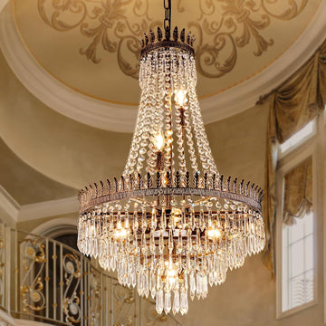 Crystal Chandelier, 7 Lights French Empire Crystals Chandelier for Dining Living Room, Rustic Farmhouse Chandelier Adjustable Antique Bronze Pendant Lighting Fixture for Bedroom, Kitchen, Foyer