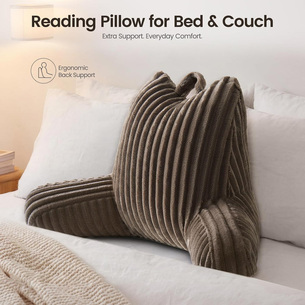 Reading Pillow for Sitting up in Bed, Adjustable Memory Foam Bed Rest Pillow, Wide-wale Plush Cover Machine Washable