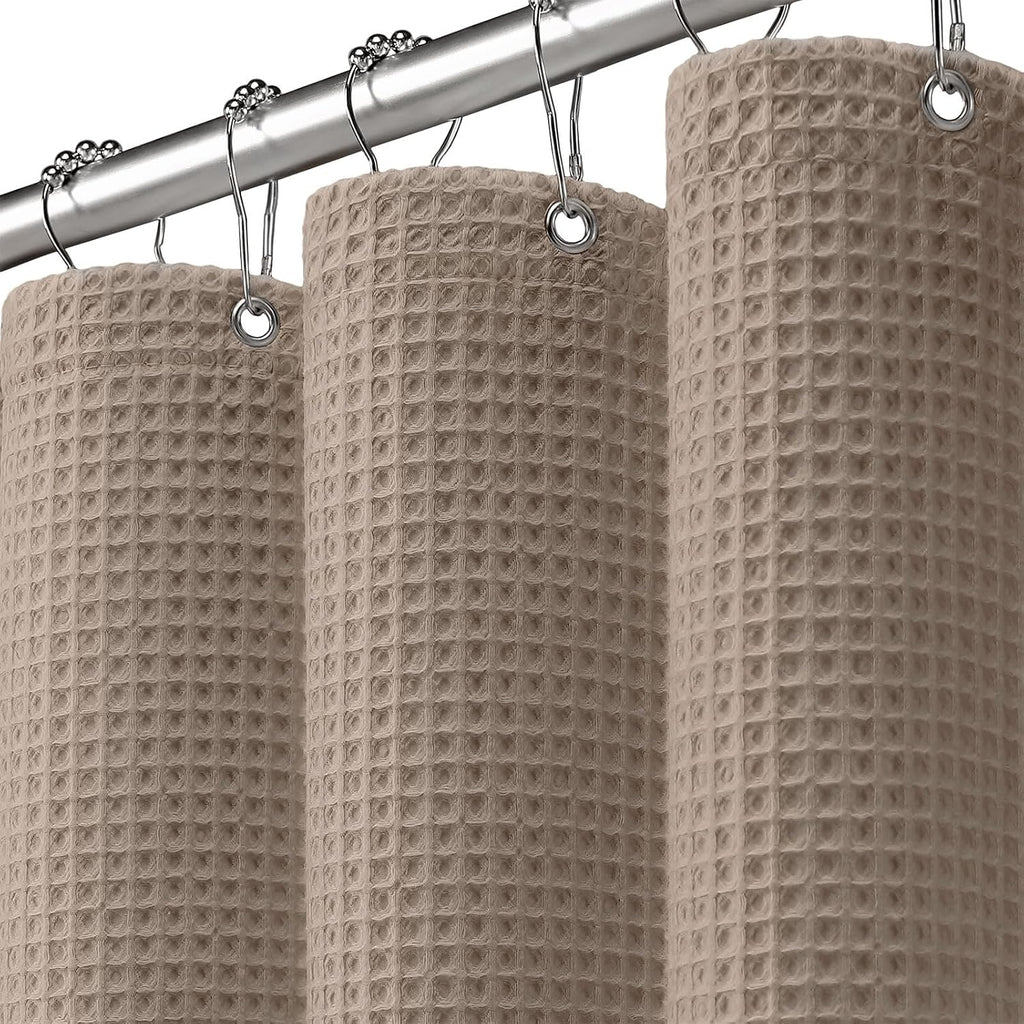 Waffle Weave Shower Curtain - Beige Cotton Fabric Texture Heavyweight Shower Curtain ,Washable,72Wx72L