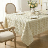 Bow Tablecloth 60×84 Inch Rectangular, Beige Soft Plush Faux Fur Jacquard Bow Table Cover, Seasonal 