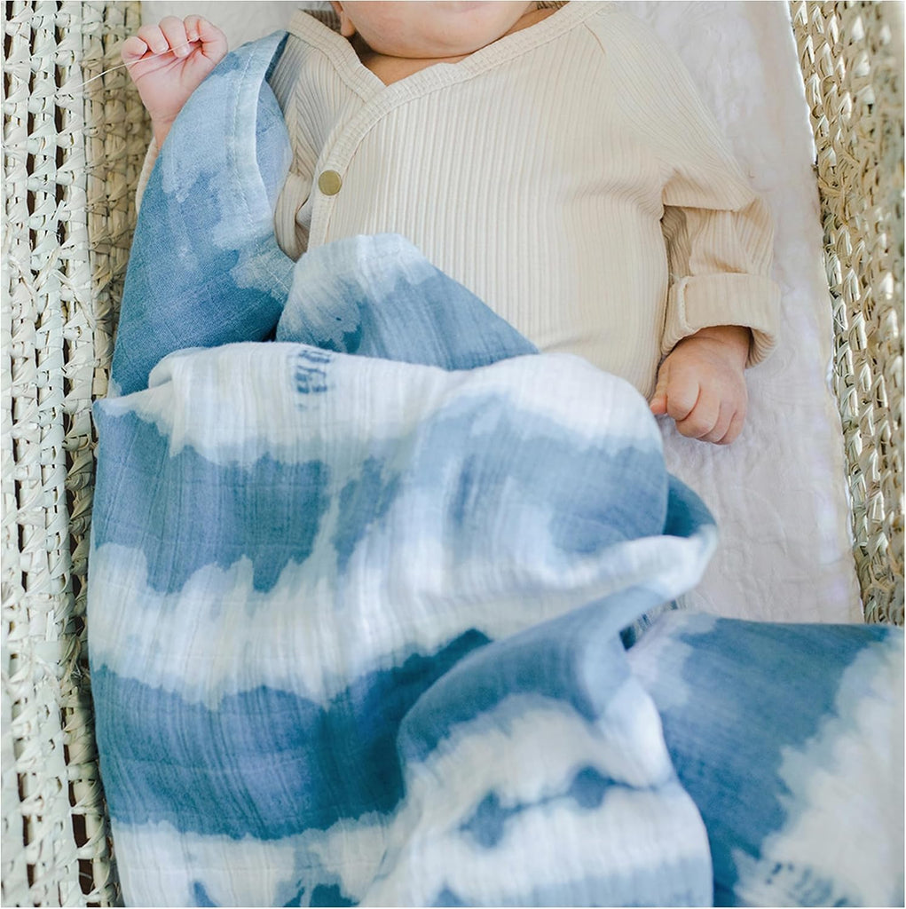 100% Cotton Muslin Swaddle Blankets, Caspian Ocean, Baby Swaddle Blanket, Set of 2, 47" x 47", Swaddles for Newborns