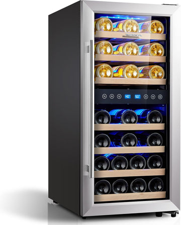 Wine Cooler Refrigerator 16 inch Freestanding Wine Refrigerator 33 Bottles Dual 